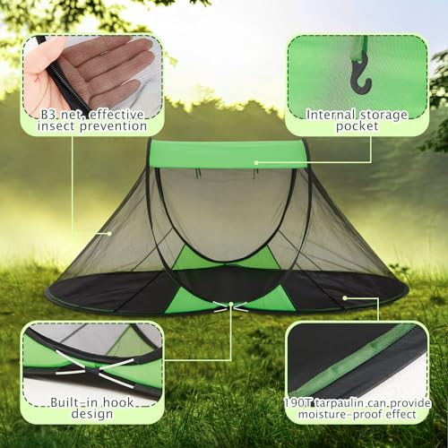 Wowangce 2 Pcs Pop up Mosquito Tent 1 Person Foldable Camping Tent with Ground Pin Portable Waterproof Bug Net for Bed Cot Outdoor Hiking Summer Camping(Green) - Image 3