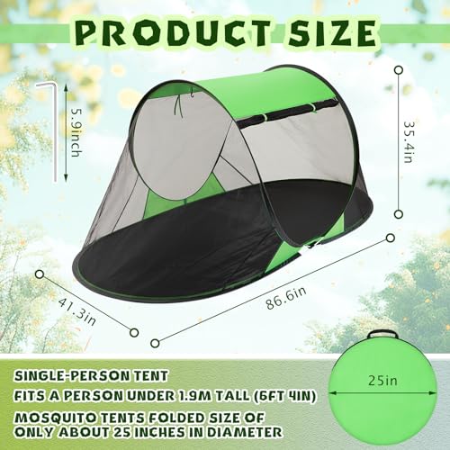 Wowangce 2 Pcs Pop up Mosquito Tent 1 Person Foldable Camping Tent with Ground Pin Portable Waterproof Bug Net for Bed Cot Outdoor Hiking Summer Camping(Green) - Image 2