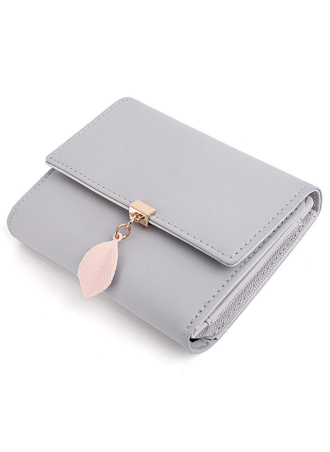 UTO - Small Wallet For Women Girls Wallet Leather Vegan Leaf Pendant Card Holder Organizer Zipper Coin Purse - Image 1
