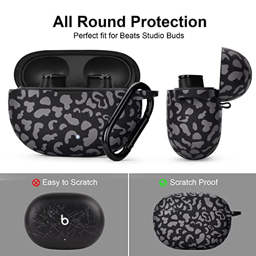AIRSPO Silicone Case Compatible with Beats Studio Buds Case 2021 Soft Protective Cover for Beats Wireless Earbuds with Keychain (Black Leopard) - Image 4