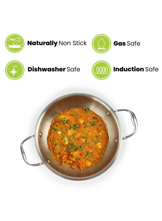 Allo Triply Stainless Steel Kadhai with Handles|Perfect Kadhai for Curry/Stir-Fry/Deep-Fry/DryVeg/Sauté Induction Friendly Naturally Non-Stick with Lid | 10 Years Warranty, 20cm, 1.5 litres - Image 3