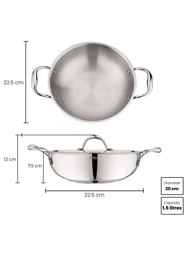 Allo Triply Stainless Steel Kadhai with Handles|Perfect Kadhai for Curry/Stir-Fry/Deep-Fry/DryVeg/Sauté Induction Friendly Naturally Non-Stick with Lid | 10 Years Warranty, 20cm, 1.5 litres - Image 2