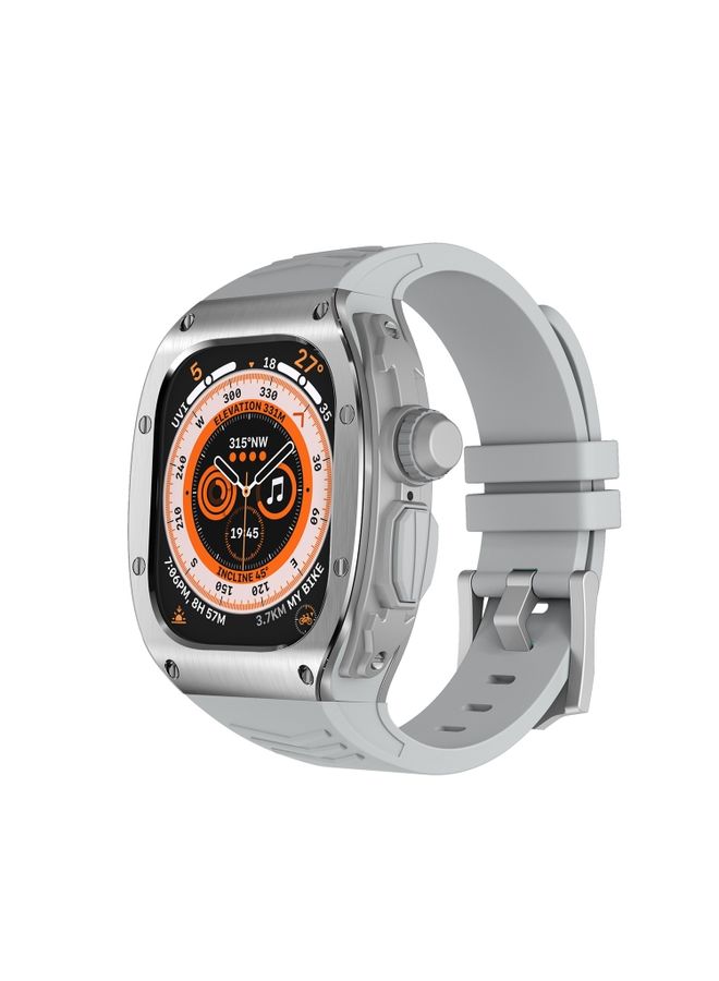 BURAQ Protective Cover For Apple Watch Ultra 49mm Armor Stainless Steel Case TPU Watch Band(Silver Grey)