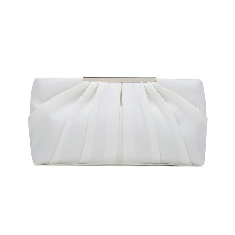 CHARMING TAILOR Clutch Evening Bag Elegant Pleated Satin Formal Handbag Simple Classy Purse for Women (White) - Image 2