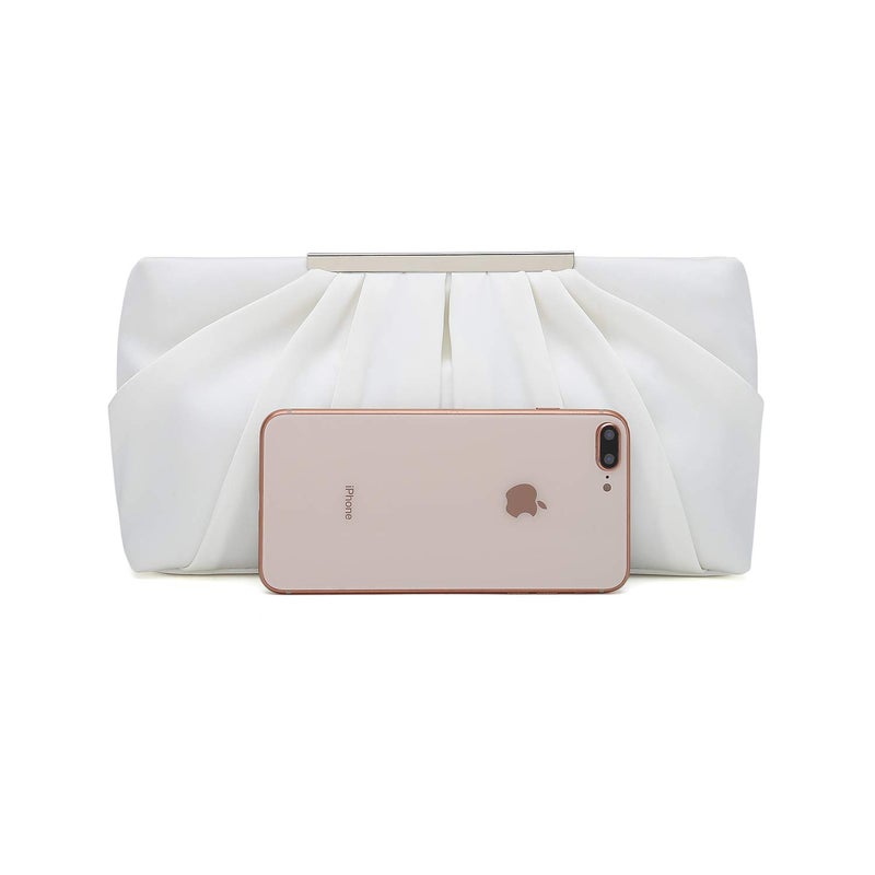 CHARMING TAILOR Clutch Evening Bag Elegant Pleated Satin Formal Handbag Simple Classy Purse for Women (White) - Image 3