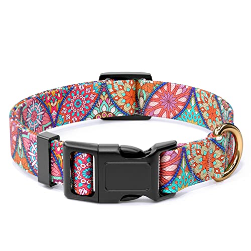 Rnivvi Dog Collar for Medium Dogs, Cute Heavy Duty Adjustable Puppy Collar with Quick Release Buckle for Boy Girl & Female, Pet Accessories for Walking Running, M Length 1" Width, Beautiful Mandala - Image 1