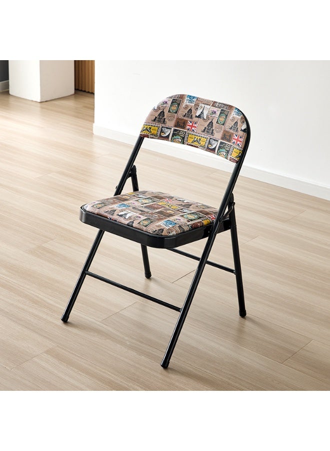DubaiGallery Decorative Folding Chair 1PC, Stylish Vintage Printed Seat and Backrest, Durable Black Metal Frame, Lightweight and Space Saving Design, 40 x 40 x 76 cm, Portable Extra Seating Solution for Home, Office, Dining Room, Parties and Events - Image 1