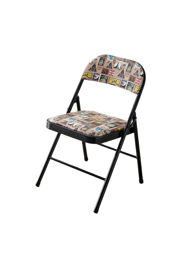 DubaiGallery Decorative Folding Chair 1PC, Stylish Vintage Printed Seat and Backrest, Durable Black Metal Frame, Lightweight and Space Saving Design, 40 x 40 x 76 cm, Portable Extra Seating Solution for Home, Office, Dining Room, Parties and Events - Image 2
