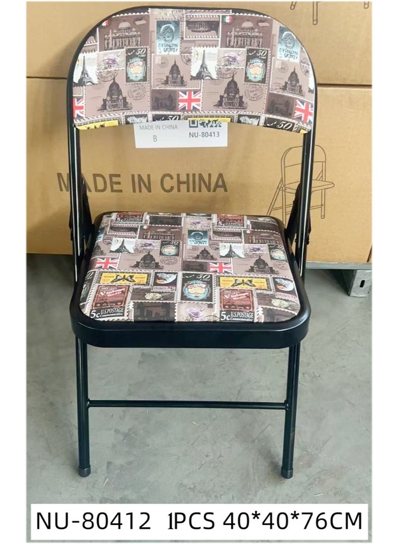 DubaiGallery Decorative Folding Chair 1PC, Stylish Vintage Printed Seat and Backrest, Durable Black Metal Frame, Lightweight and Space Saving Design, 40 x 40 x 76 cm, Portable Extra Seating Solution for Home, Office, Dining Room, Parties and Events - Image 3