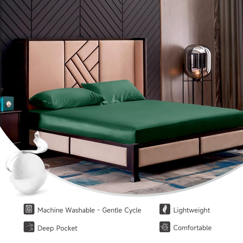 THXSILK Silk Queen Fitted Sheet 3Pcs Set  6A+ Top Grade 100% Pure Mulberry Silk Bed Sheets Set Luxury Bedding Sheet for Hair and Skin  1 Fitted Sheet with 2 Pillowcases  Emerald Green - Image 5