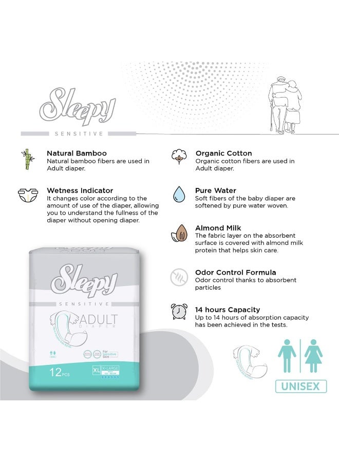 Sleepy Hypoallergenic 12 Adult Diapers | Size - X Large | Unisex Diapers for Sensitive Skin | Odour Control Diapers | Wetness Indicator Comfortable & Adjustable | 120-160cm - Image 5