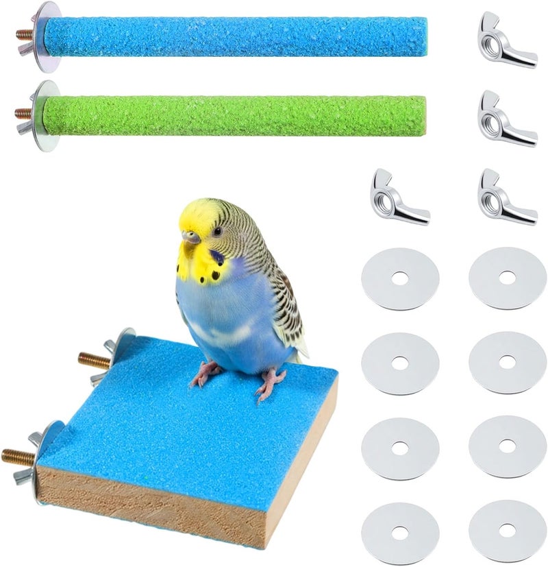 Skrfren Bird Perch Stand Toy, Colorful Wood Parrot Perch Stand Platform Paw Grinding Stick Cage Accessories Exercise Toys Colorful Sand Paw Grinding Stick, Bird Cage Accessories for Budgie Parakeet Cockatiel - Image 1