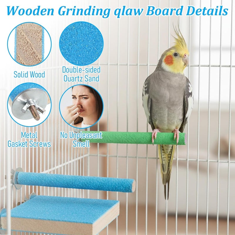 Skrfren Bird Perch Stand Toy, Colorful Wood Parrot Perch Stand Platform Paw Grinding Stick Cage Accessories Exercise Toys Colorful Sand Paw Grinding Stick, Bird Cage Accessories for Budgie Parakeet Cockatiel - Image 4