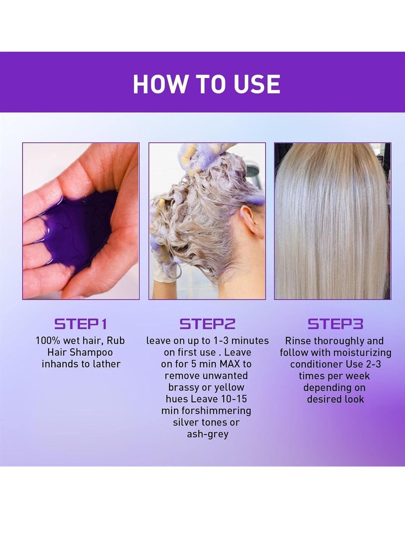 إيلهو شامبو أرجواني للشعر الرمادي - شامبو تونر صبغة الشعر نغمات صفراء نحاسية تحييد للشعر الأشقر والرمادي والرمادي واللون الفضي المعالج ، لتنغيم لون الشعر المصبوغ والمبيض والجاف والتالف - Image 4