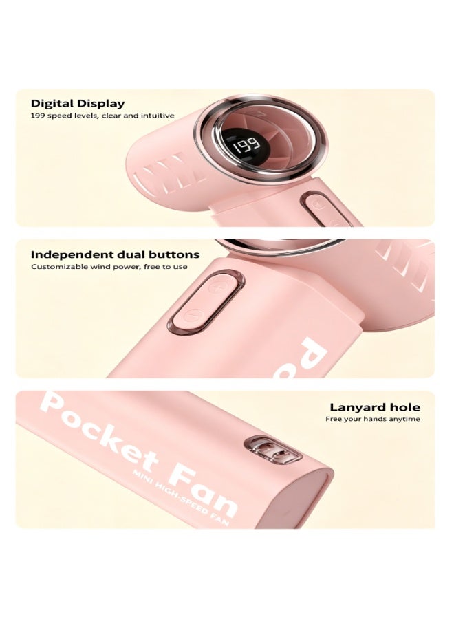 Portable Handheld Fan, Mini USB Rechargeable Fan, table fan, Pocket Fan with 5 Speeds for Women Men Travel Camping Outdoor Pink - Image 2
