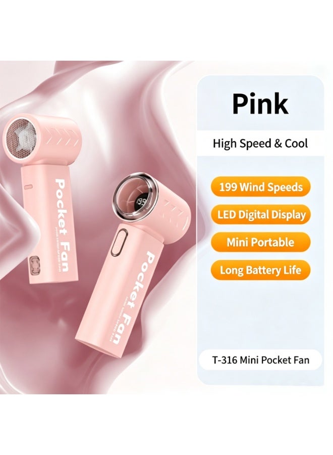 Portable Handheld Fan, Mini USB Rechargeable Fan, table fan, Pocket Fan with 5 Speeds for Women Men Travel Camping Outdoor Pink - Image 5