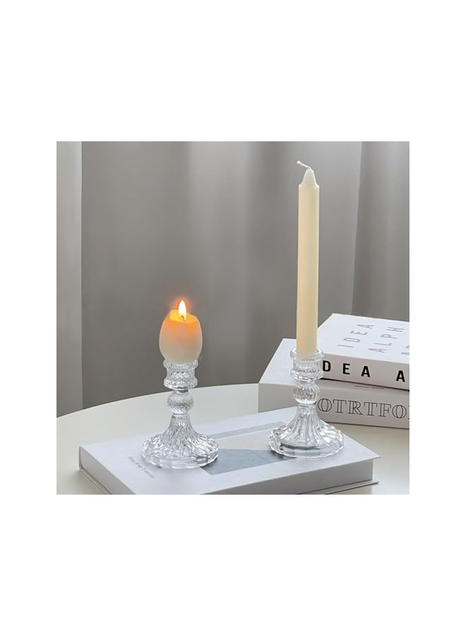 The Bros Glass Taper Candle Holder, Candlestick Stand, Crystal Clear Candlestick, Birthday Candle Holder, Glass Candle Centerpiece Set, for 2.2-2.4Cm Diameter Pole Candle, Wedding Festival Party Decor 6Pcs - Image 2