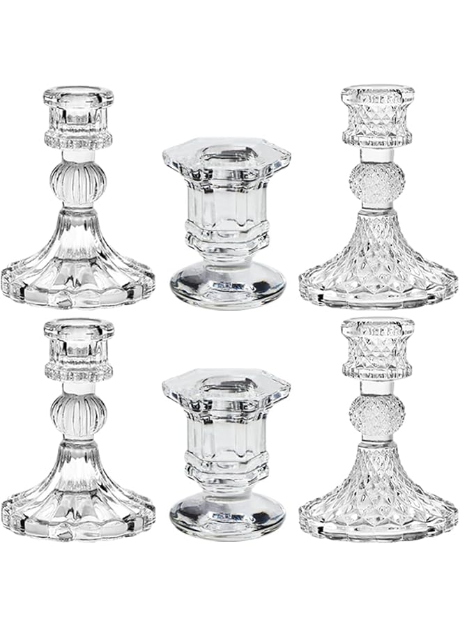 The Bros Glass Taper Candle Holder, Candlestick Stand, Crystal Clear Candlestick, Birthday Candle Holder, Glass Candle Centerpiece Set, for 2.2-2.4Cm Diameter Pole Candle, Wedding Festival Party Decor 6Pcs - Image 1