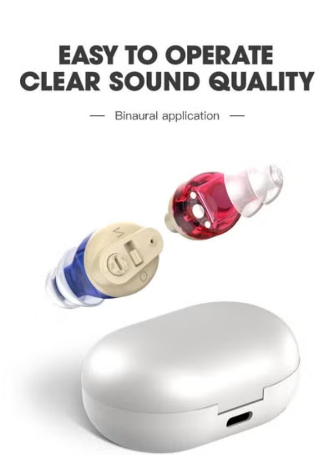 سماعة طبية للأذن، سماعة سمعية صغيرة غير مرئية داخل الأذن قابلة لإعادة الشحن لضعف السمع، مزودة بتقنية تقليل الضوضاء، تحكم رقمي في مستوى الصوت، تصميم محمول - Image 2
