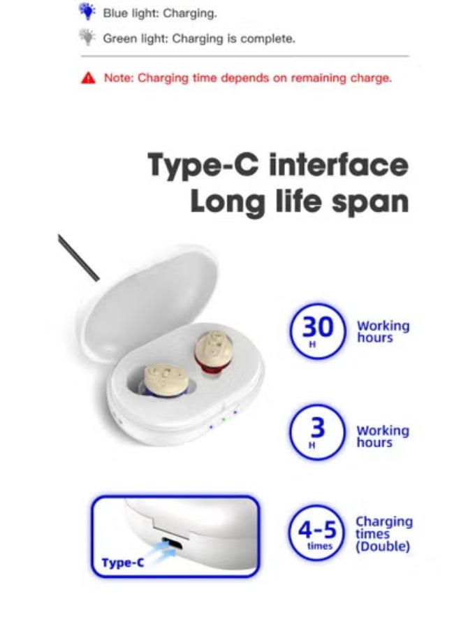سماعة طبية للأذن، سماعة سمعية صغيرة غير مرئية داخل الأذن قابلة لإعادة الشحن لضعف السمع، مزودة بتقنية تقليل الضوضاء، تحكم رقمي في مستوى الصوت، تصميم محمول - Image 4