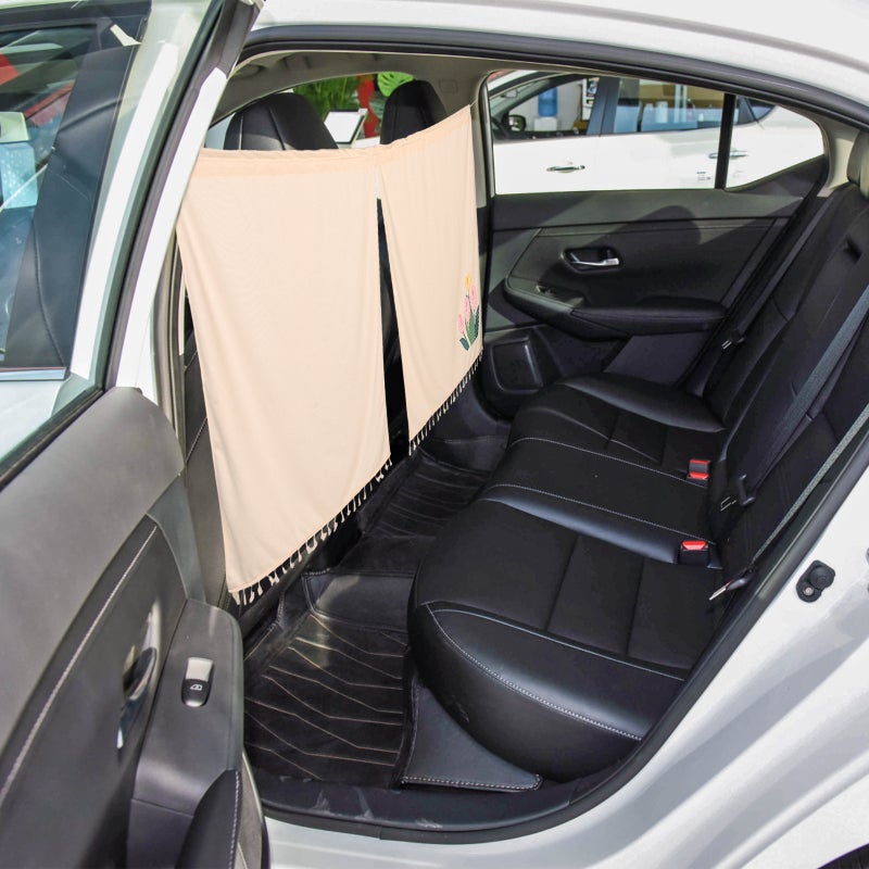 2pcs Car Divider Curtain Car Privacy Curtain Pattern Backseat Blackout Curtain For Car Camping Travel And Breaks For Most Cars Beige - Image 5