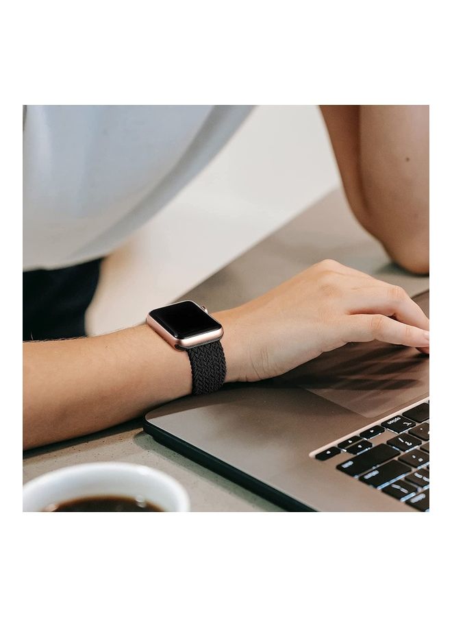 NIBEMINENT Nylon Solo Loop Strap Compatible with Apple Watch 44/42mm SE /Series 7/6/5/4/3/2/1 Black - Image 3