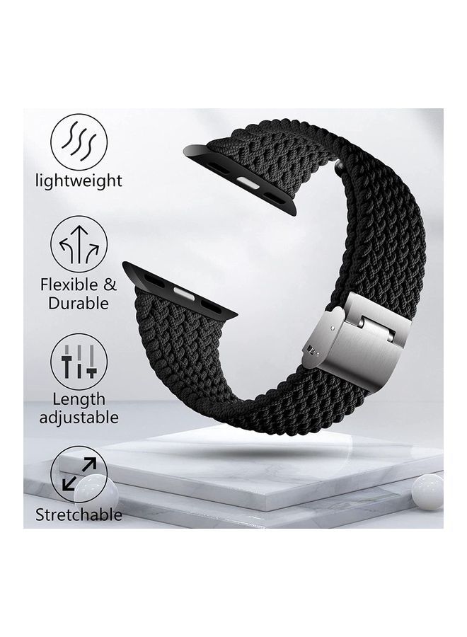 NIBEMINENT Nylon Solo Loop Strap Compatible with Apple Watch 44/42mm SE /Series 7/6/5/4/3/2/1 Black - Image 2