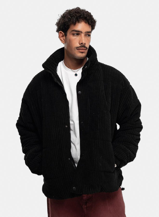 In Your Shoe Black Oversized Corduroy Puffer Jacket - Image 2