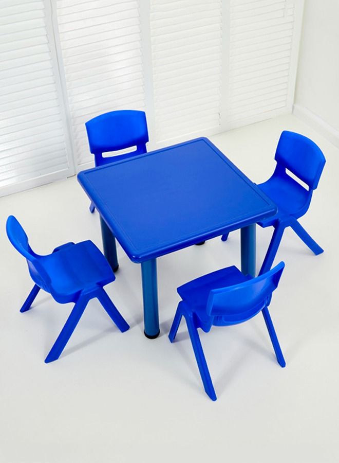 JSAITOYS 5 Pieces Plastic Furniture Blue Square Table And Chair Set For School Children - Image 1