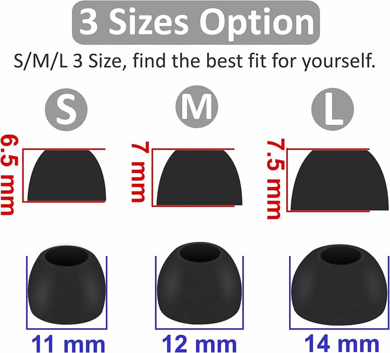 JNSA Replacement Earbuds Tips Silicone Ear Tips for JBL Tune 230NC TWS/Tune 125TWS /Tune 130NC TWS/Vibe 200TWS / Free X,Fit in Case, Buds Tips,6 Pairs S/M/L 3 Size,Black713 - Image 3