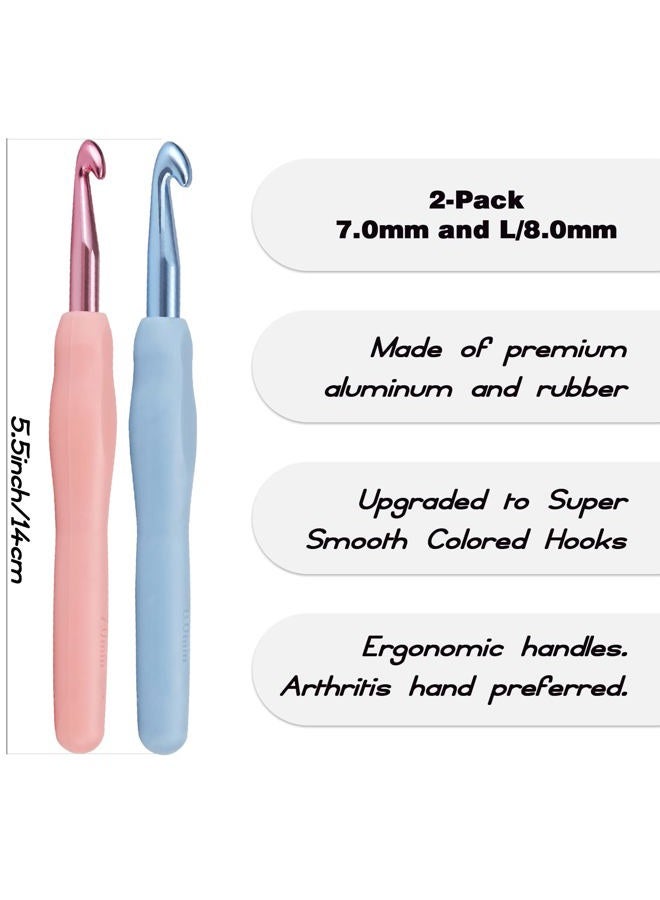 YOJOB 2Pack Size 7.0mm, L / 8.0mm Crochet Hooks, Super Smooth & Ergonomic for Beginner and Advanced (7.0mm, 8.0mm) - Image 2
