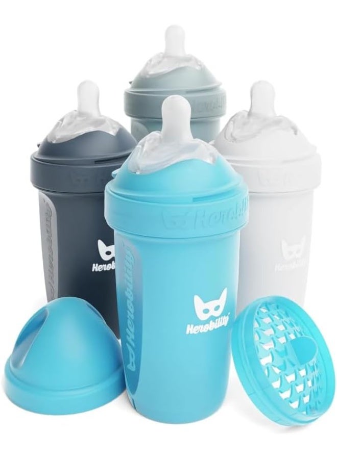 Herobility زجاجات حليب هيروبيلتي المضادة للمغص المزدوجة - 8.5 أونصة سائلة/240 مل - عبوة 4 - خالية من BPA - متعددة الألوان - أبيض، رمادي، أزرق حديدي، أزرق - Image 1