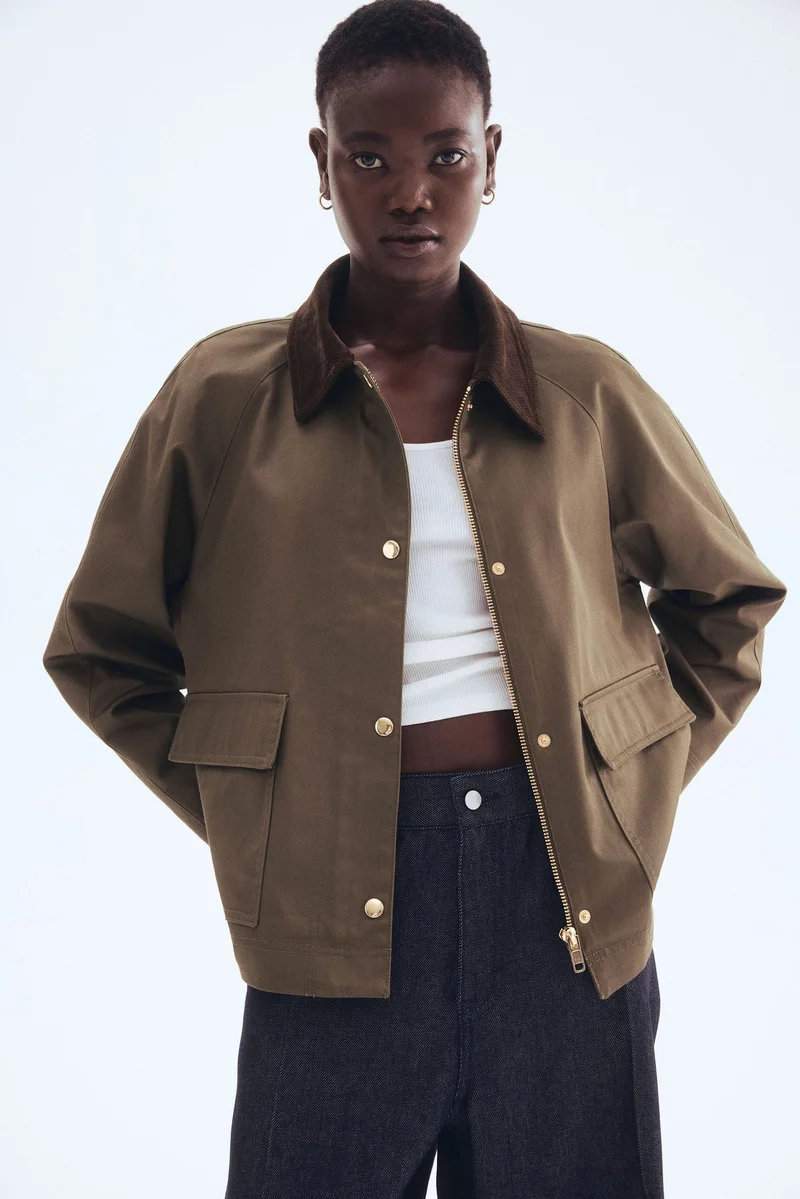 اتش اند ام جاكيت بقبة من قماش كوردروي