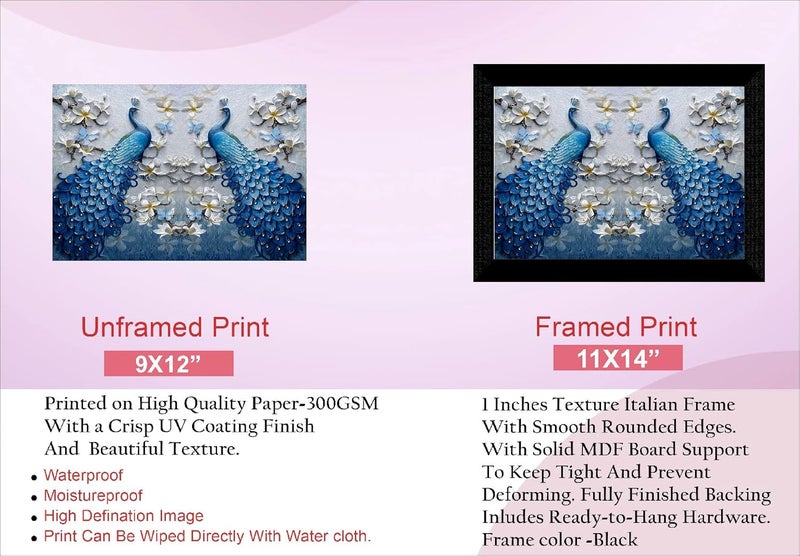 SAF SAF paintings Couple Peacock Cheery Framed UV Coated Painting 11 Inch X 14 Inch SANFK30643 - Image 3