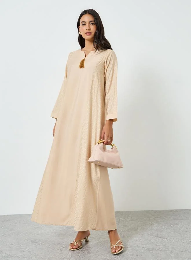 Amirah Beige Zig Zag Foil Print Jalabiya