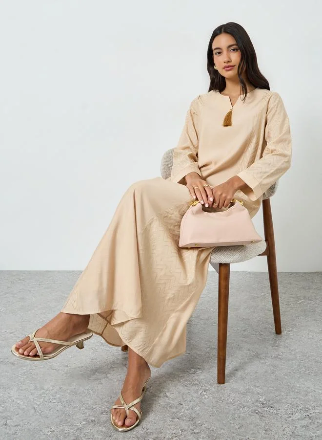 Beige Zig Zag Foil Print Jalabiya