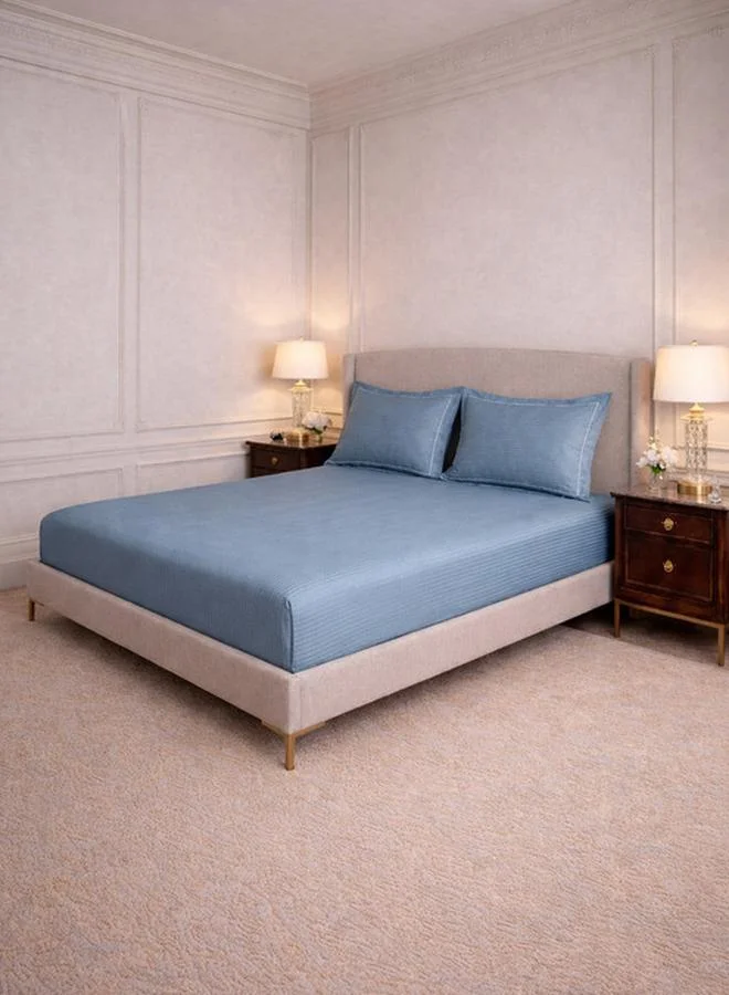 Mulberry Living 100% Cotton 3-Pieces Bedding Set, Linear Luxe - Smoke Blue