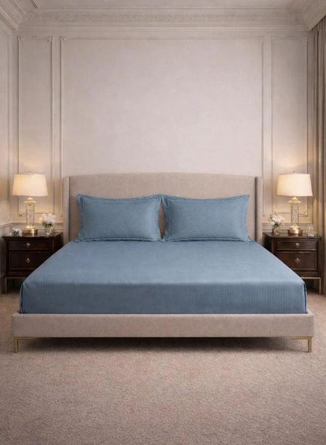 Mulberry Living 100% Cotton 3-Pieces Bedding Set, Linear Luxe - Smoke Blue