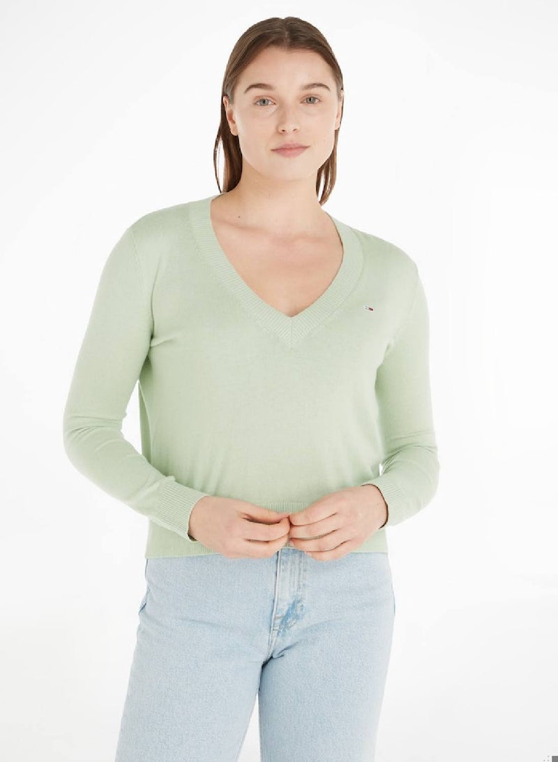 TOMMY JEANS V-Neck Logo Sweater - Image 1