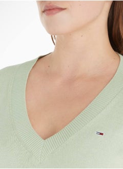 Women's V-Neck Logo Sweater, Green - pzsku/ZBDDE11175E430E123931Z/45/_/1723737368/8c3b3b4f-e4c5-43f8-a7e9-838344fd045b