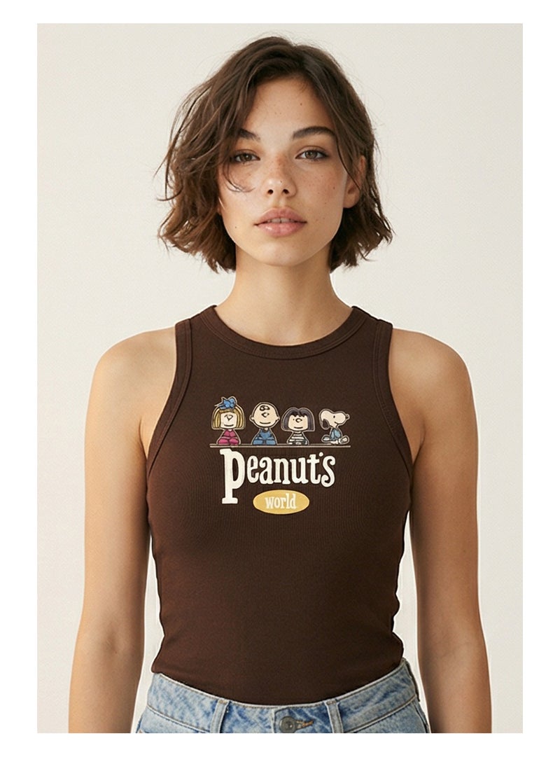 RAVIN Chocolate Brown Peanuts Graphic Ribbed Racerback Tank - Image 1