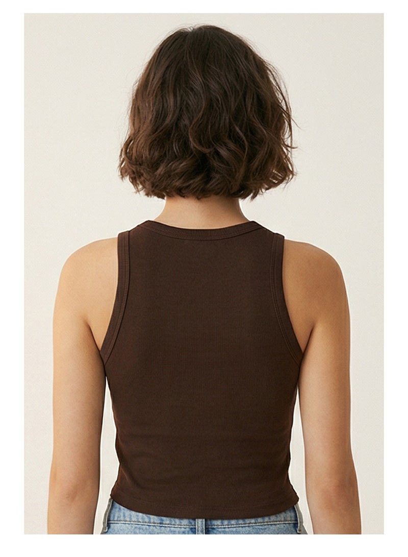 RAVIN Chocolate Brown Peanuts Graphic Ribbed Racerback Tank - Image 2