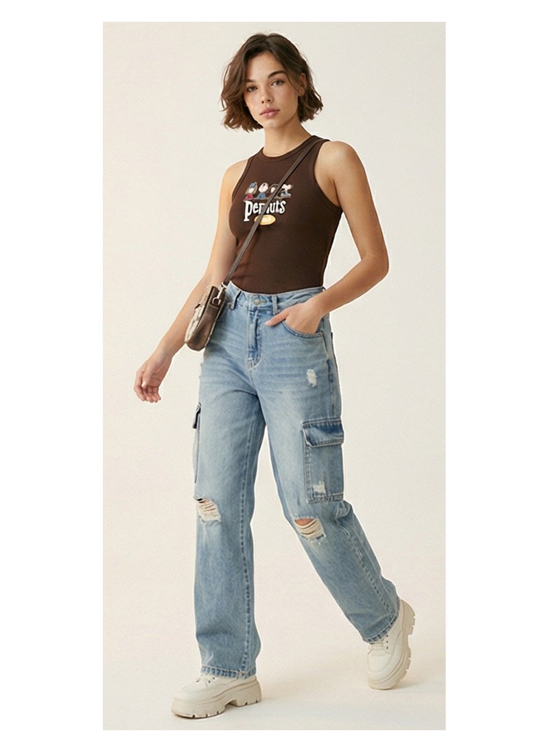 RAVIN Chocolate Brown Peanuts Graphic Ribbed Racerback Tank - Image 3