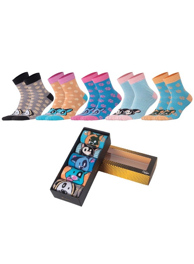 بيج ديزاين 5 أزواج من الجوارب النسائية بتصميم كلاب - Image 2