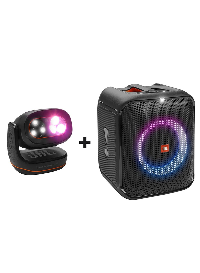 JBL Partylight Beam And Bl Partybox Encore Essential Portable Party Speaker Combo JBLPLBEAMEU+JBLPBENCOREESSUK Black - Image 1