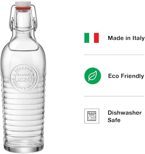Bormioli Rocco Officina Water Bottle | 37.25 oz, Italian Glass Pitcher | Airtight Seal & Metal Clamp | Easy To Carry Handle, Dishwasher Safe & Eco-Friendly | Safe For Infused & Carbonated Drinks - Image 3