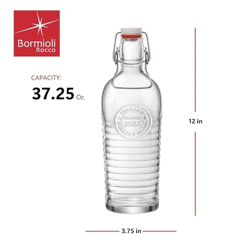 Bormioli Rocco Officina Water Bottle | 37.25 oz, Italian Glass Pitcher | Airtight Seal & Metal Clamp | Easy To Carry Handle, Dishwasher Safe & Eco-Friendly | Safe For Infused & Carbonated Drinks - Image 2