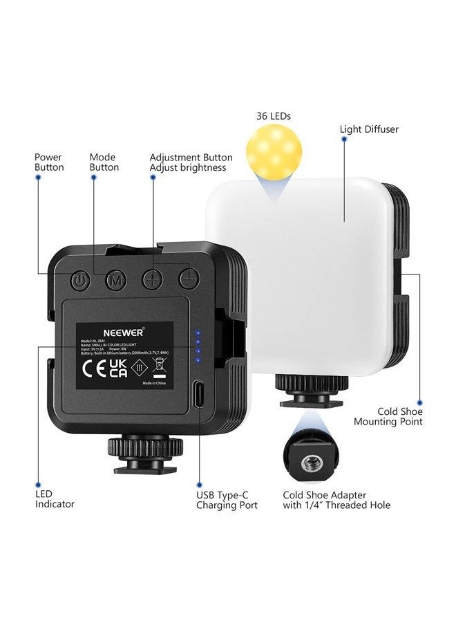 Neewer - NEEWER LED Video Light, Portable Bi-Color 3200K~5600K Dimmable Camera Soft Lights with 3 Cold Shoes, CRI 97+, 8 Scene Modes, 2000mAh Rechargeable Battery for Gaming/YouTube/Vlog/Photography - NL-36AI - Image 1