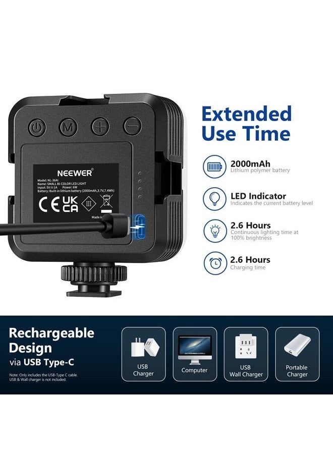 Neewer - NEEWER LED Video Light, Portable Bi-Color 3200K~5600K Dimmable Camera Soft Lights with 3 Cold Shoes, CRI 97+, 8 Scene Modes, 2000mAh Rechargeable Battery for Gaming/YouTube/Vlog/Photography - NL-36AI - Image 1
