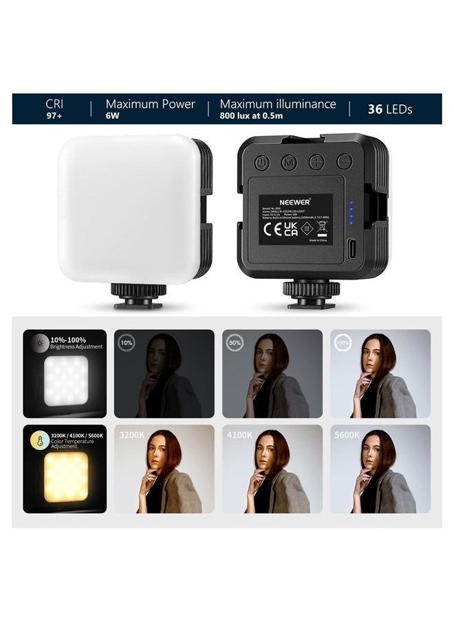 Neewer - NEEWER LED Video Light, Portable Bi-Color 3200K~5600K Dimmable Camera Soft Lights with 3 Cold Shoes, CRI 97+, 8 Scene Modes, 2000mAh Rechargeable Battery for Gaming/YouTube/Vlog/Photography - NL-36AI - Image 1